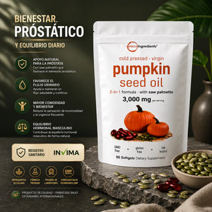 Aceite de Semilla de Calabaza 3000 mg + Saw Palmetto Apoya tu Salud Prostática y fortalece tu cabello desde hoy